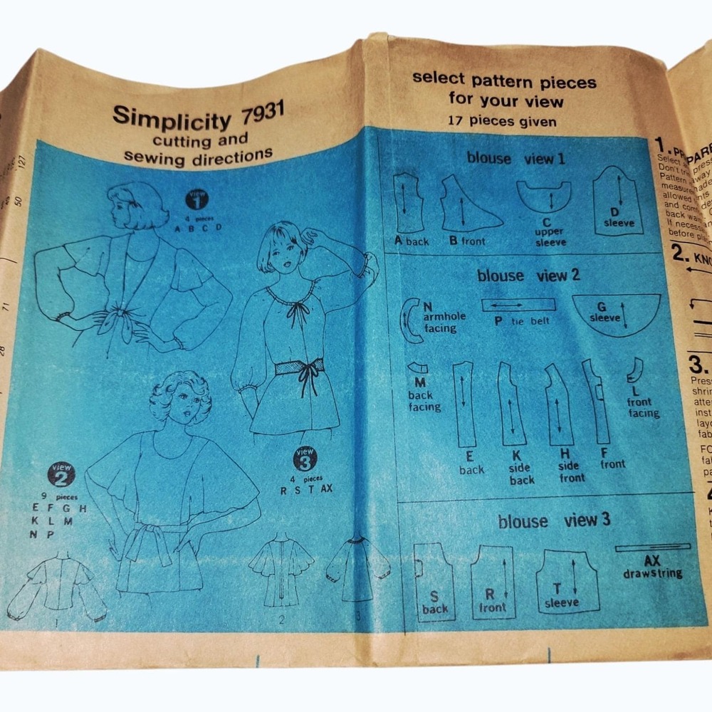 Vintage Simplicity 7931 Misses‎ Blouse Sewing Pattern Size 14 Boho 1970s Cut - Picture 3 of 4